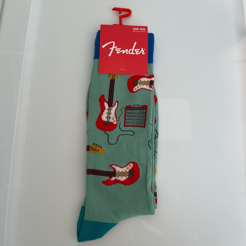 Fender Guitar Patterned Socks - Red and Green One Size Men’s Music Lover